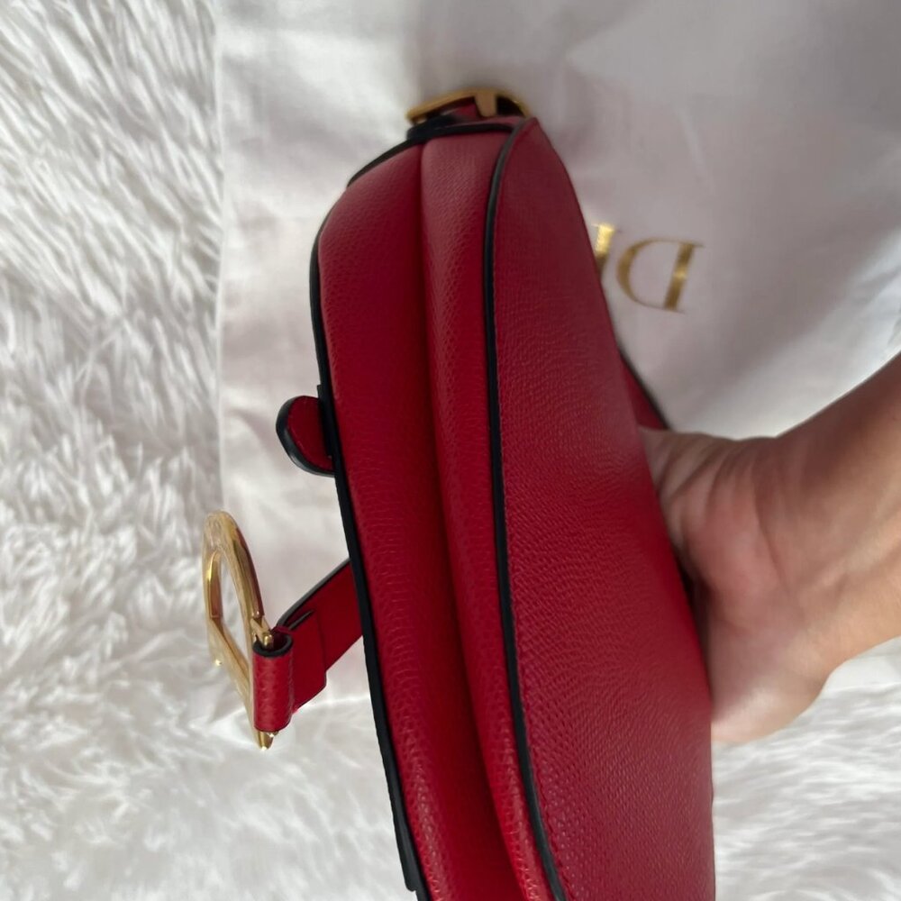 CHRISTIAN DIOR Grained Calfskin Mini Saddle Bag in Red - Picture 6 of 12